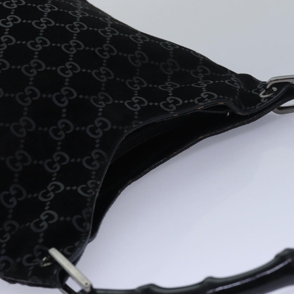 GUCCI Bamboo GG Canvas Shoulder Bag Suede Black 81858