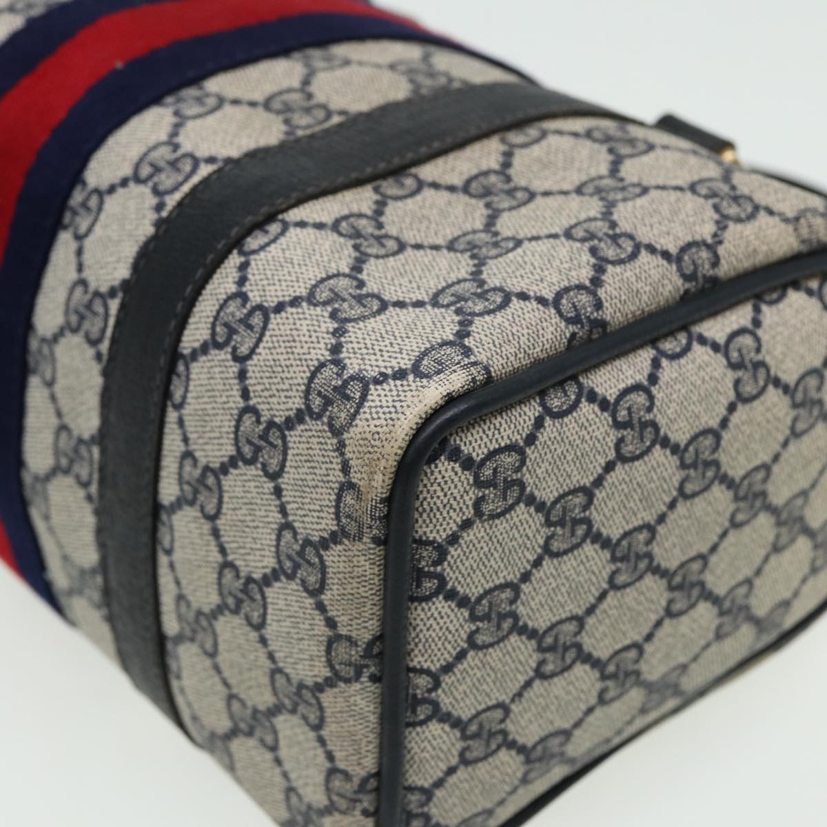 GUCCI GG Canvas Boston Bag PVC Leather Navy 40 3841 81871