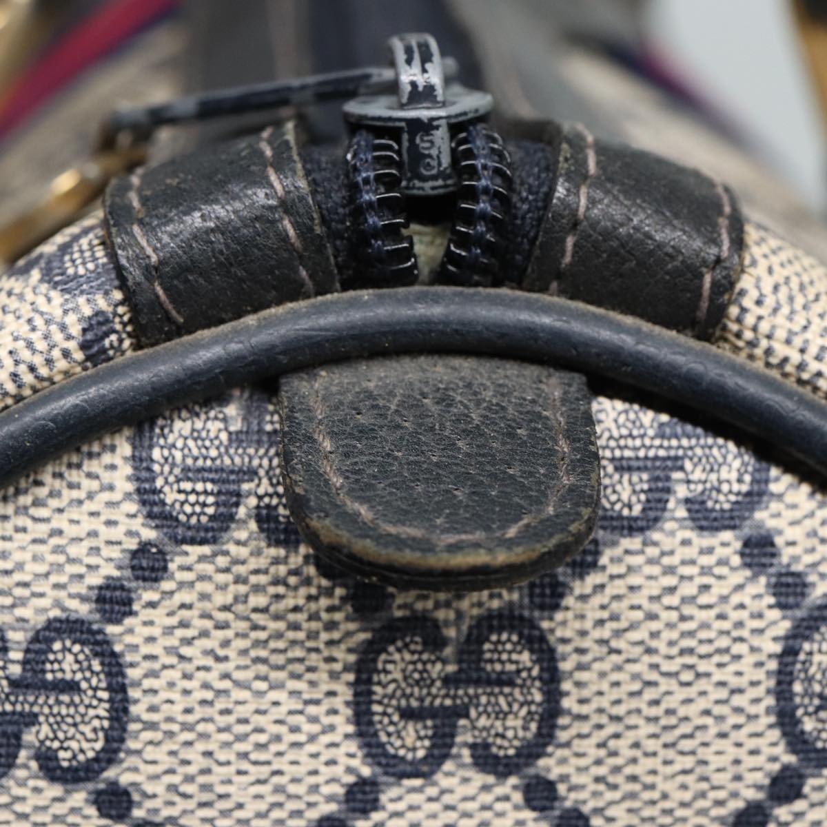 GUCCI GG Canvas Boston Bag PVC Leather Navy 40 3841 81871