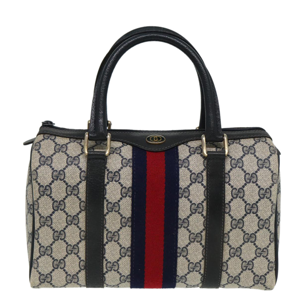 GUCCI GG Canvas Boston Bag PVC Leather Navy 40 3841 81871