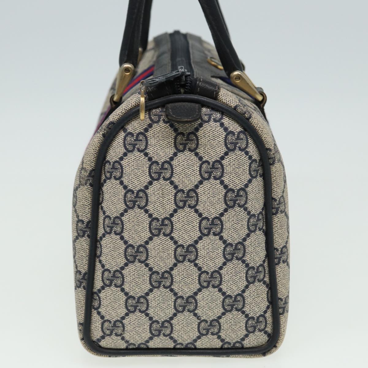 GUCCI GG Canvas Boston Bag PVC Leather Navy 40 3841 81871