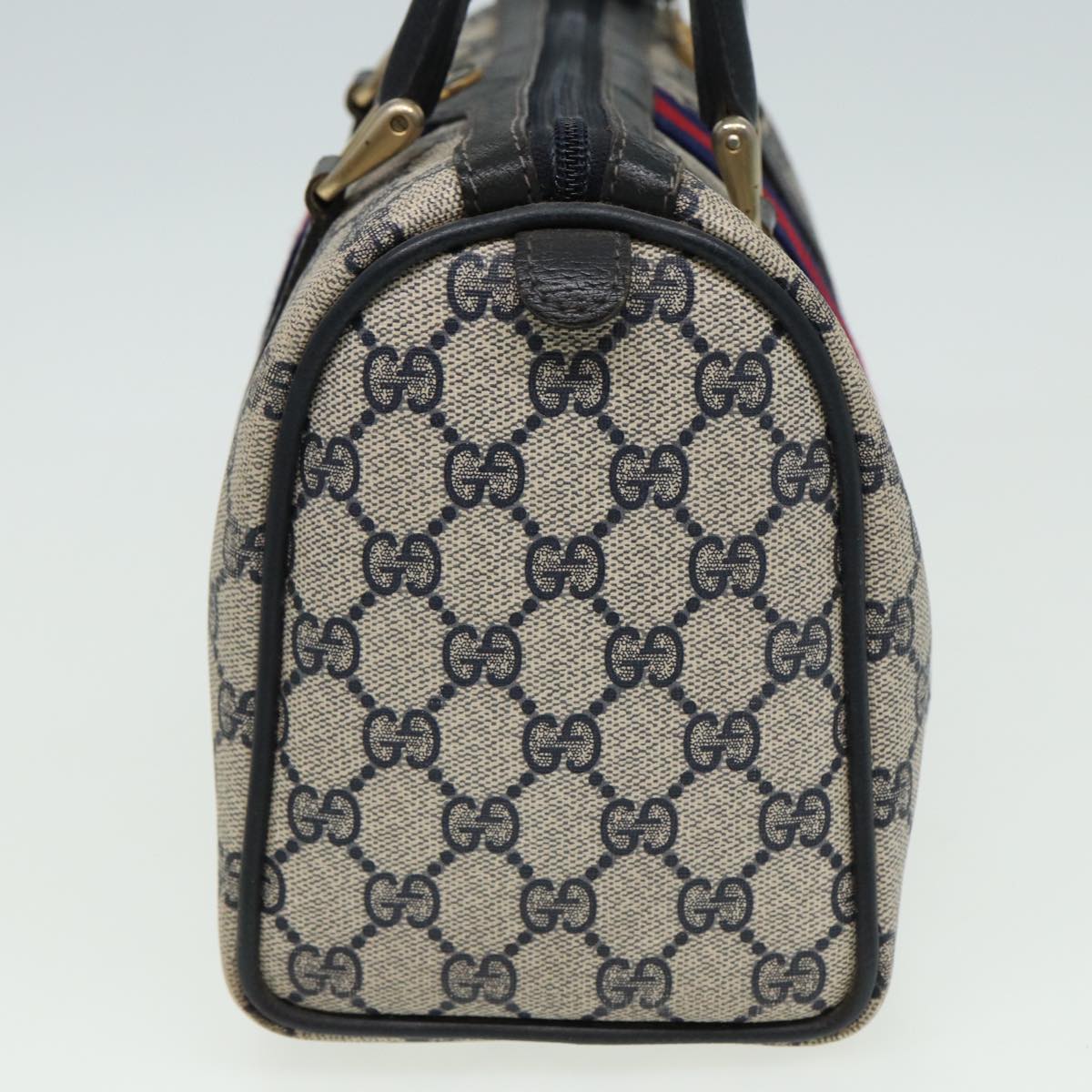 GUCCI GG Canvas Boston Bag PVC Leather Navy 40 3841 81871