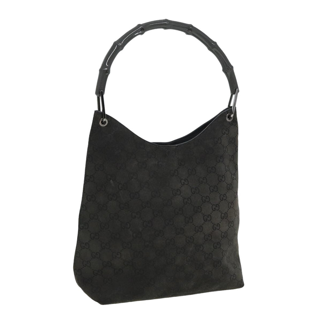 GUCCI Bamboo GG Canvas Shoulder Bag Suede Gray 81910
