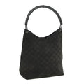 GUCCI Bamboo GG Canvas Shoulder Bag Suede Gray 81910