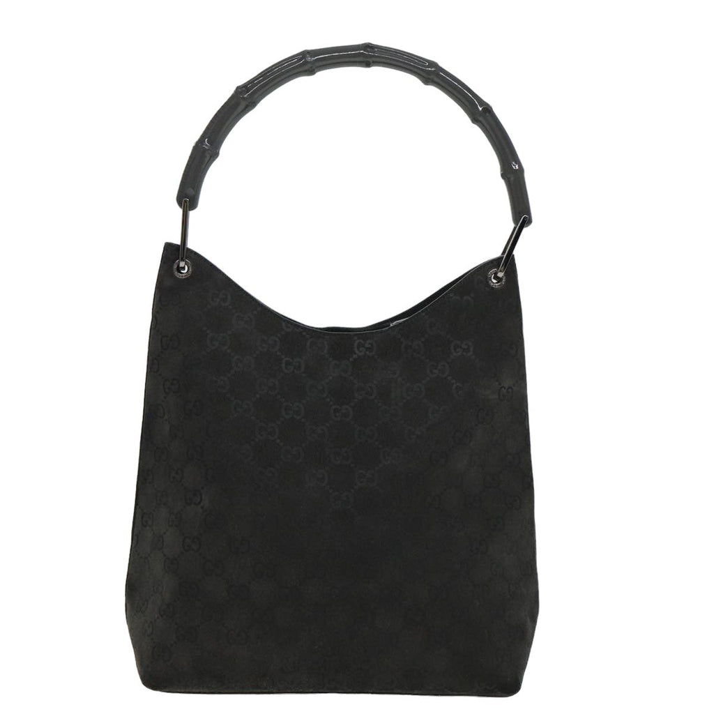 GUCCI Bamboo GG Canvas Shoulder Bag Suede Gray 81910