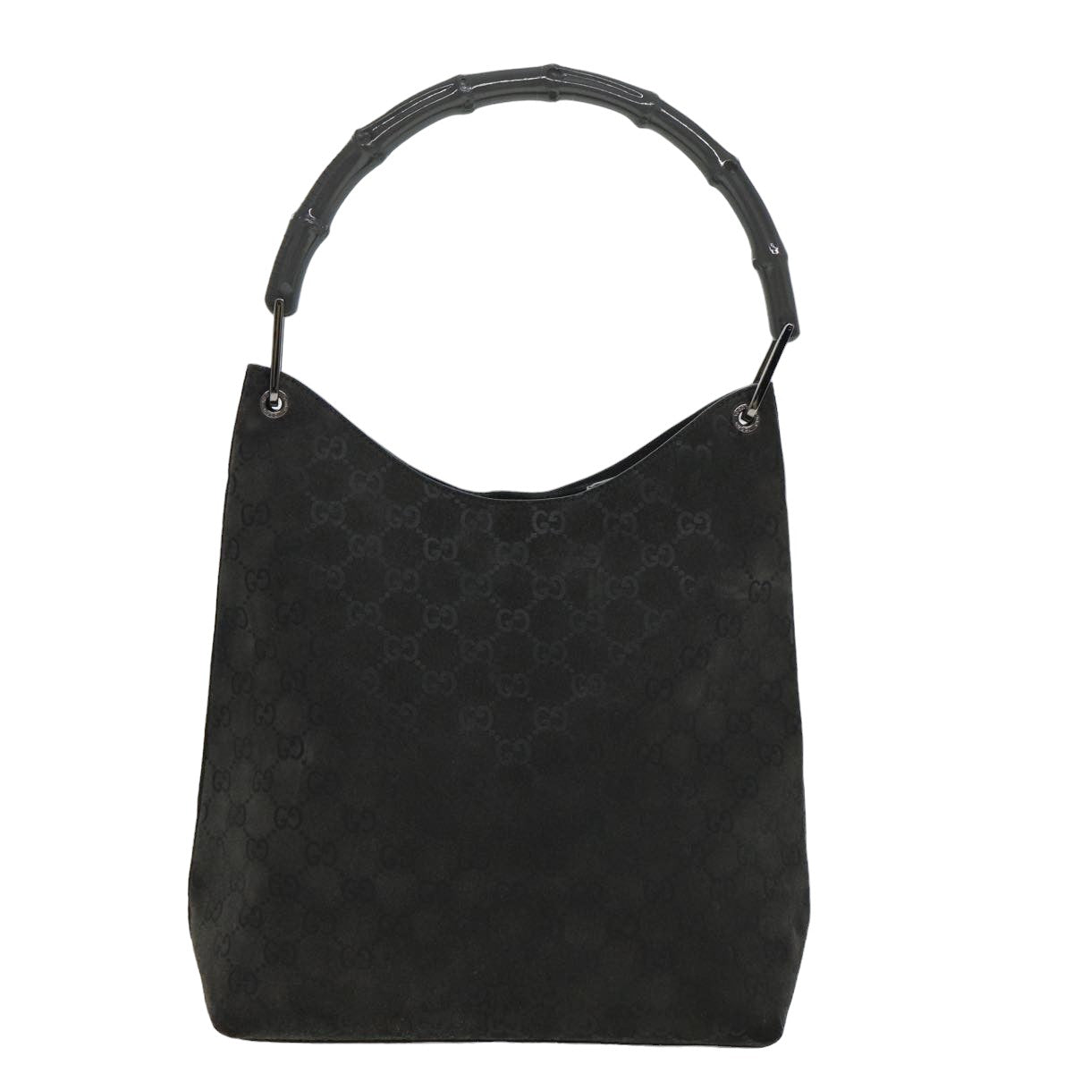 GUCCI Bamboo GG Canvas Shoulder Bag Suede Gray 81910