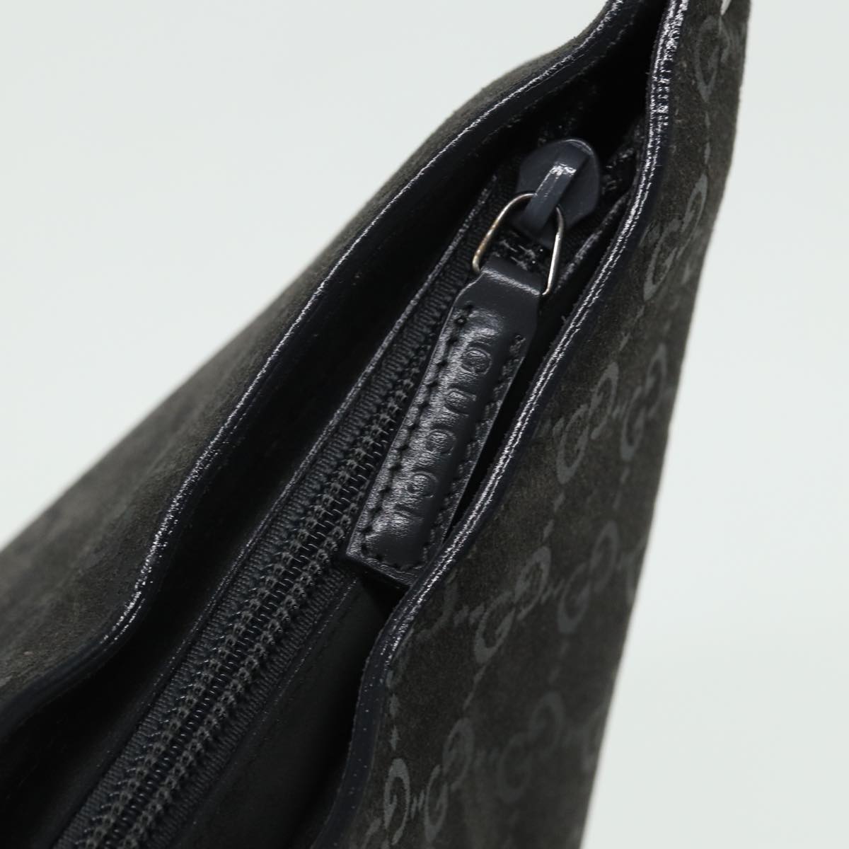GUCCI Bamboo GG Canvas Shoulder Bag Suede Gray 81910