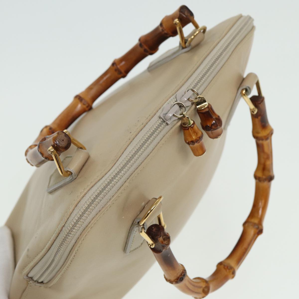 GUCCI Bamboo Hand Bag Leather Beige 81937