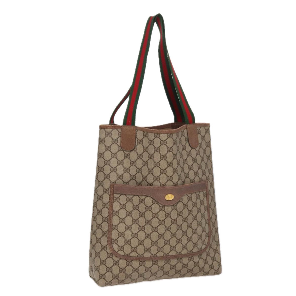 GUCCI GG Canvas Web Sherry Line Tote Bag PVC Leather Beige Green Red 81946