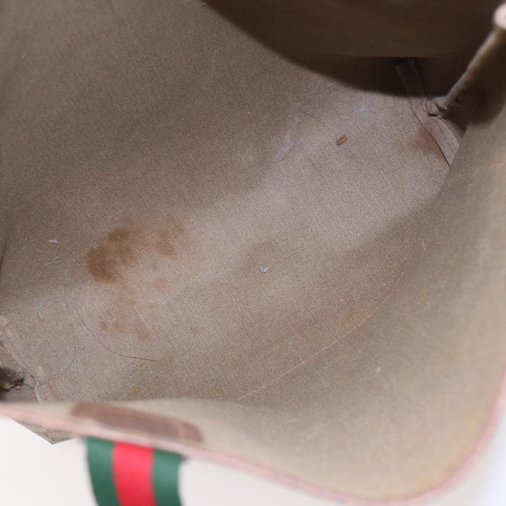 GUCCI GG Canvas Web Sherry Line Tote Bag PVC Leather Beige Green Red 81946