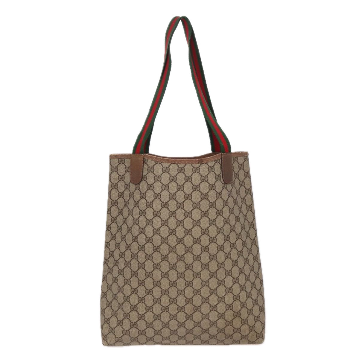 GUCCI GG Canvas Web Sherry Line Tote Bag PVC Leather Beige Green Red 81946