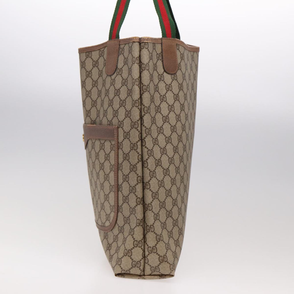 GUCCI GG Canvas Web Sherry Line Tote Bag PVC Leather Beige Green Red 81946