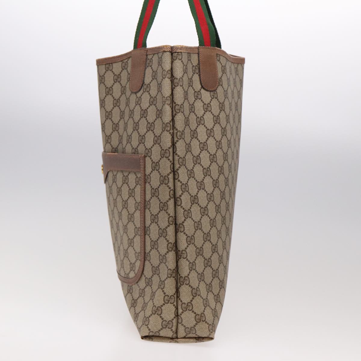 GUCCI GG Canvas Web Sherry Line Tote Bag PVC Leather Beige Green Red 81946