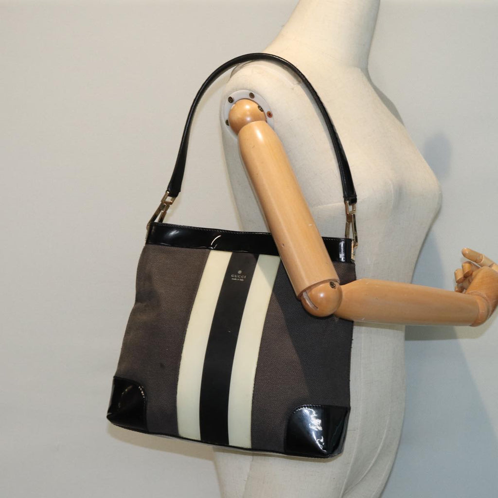 GUCCI Shoulder Bag Canvas Gray Black white 001 4231 81957