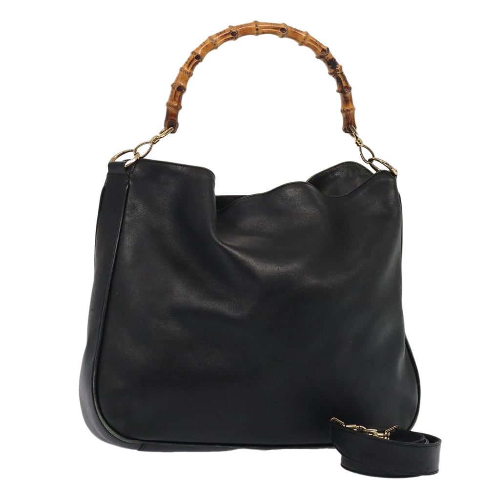 GUCCI Bamboo Hand Bag Leather 2way Black 001 1014 1577 81973