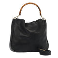 GUCCI Bamboo Hand Bag Leather 2way Black 001 1014 1577 81973