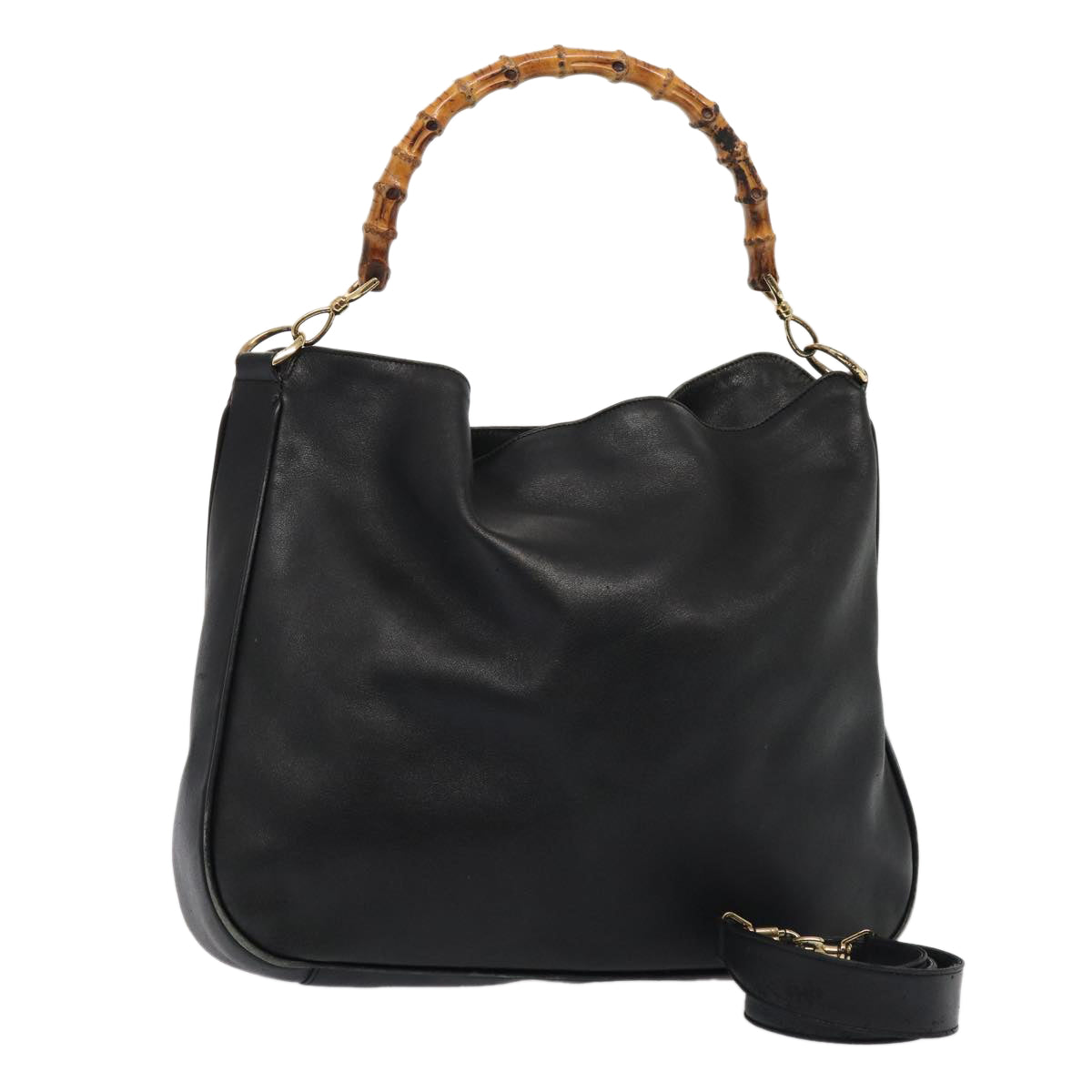 GUCCI Bamboo Hand Bag Leather 2way Black 001 1014 1577 81973