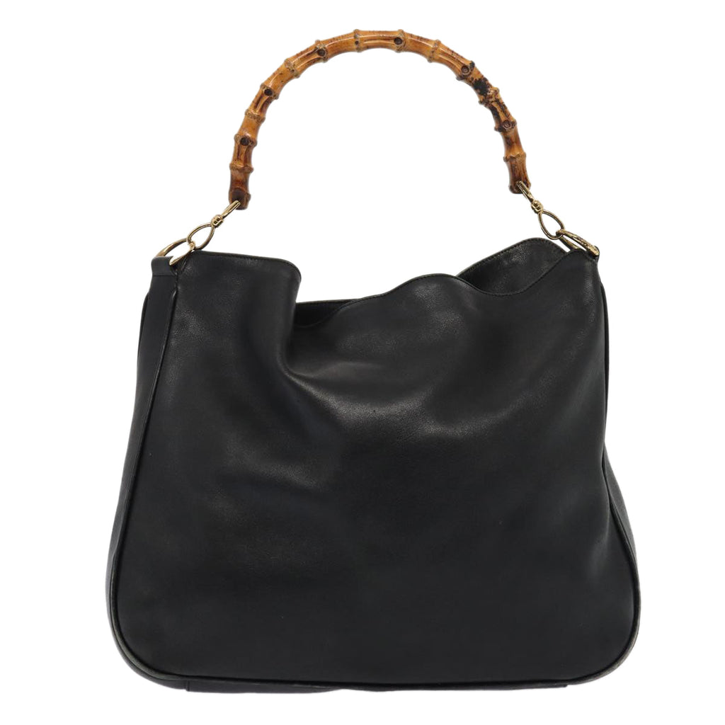 GUCCI Bamboo Hand Bag Leather 2way Black 001 1014 1577 81973