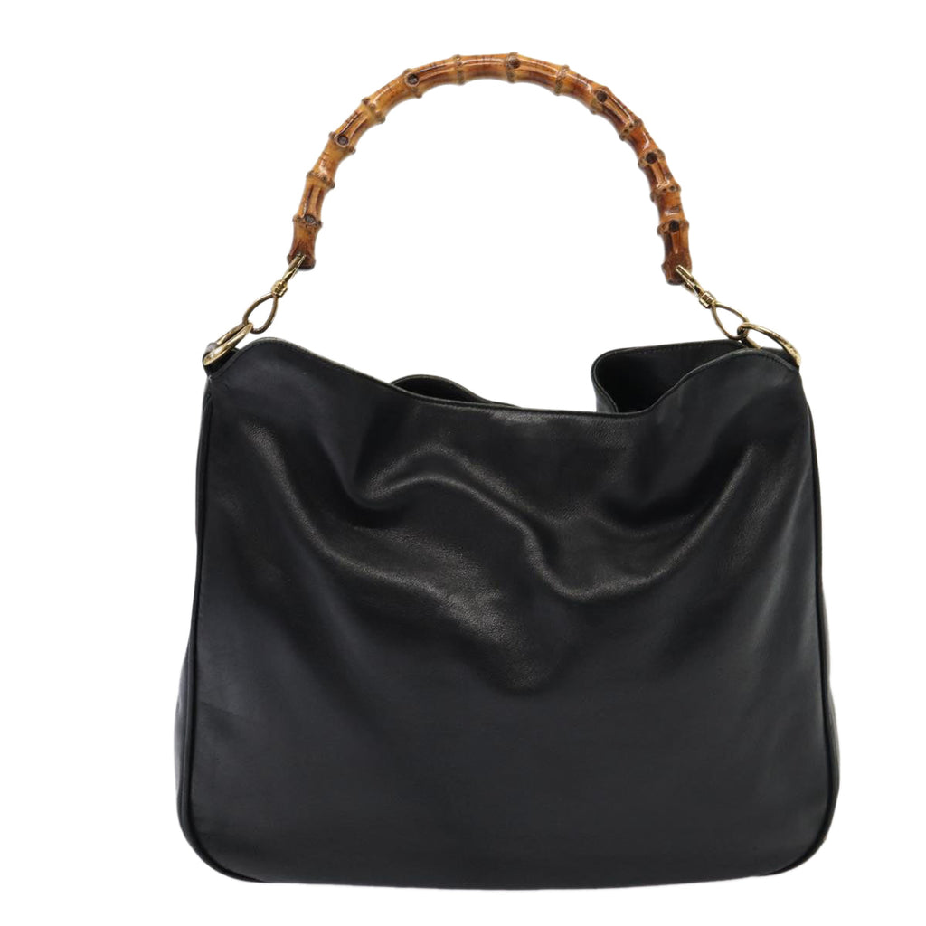GUCCI Bamboo Hand Bag Leather 2way Black 001 1014 1577 81973