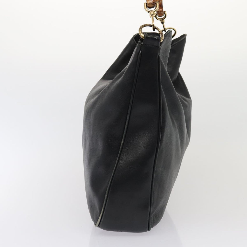 GUCCI Bamboo Hand Bag Leather 2way Black 001 1014 1577 81973