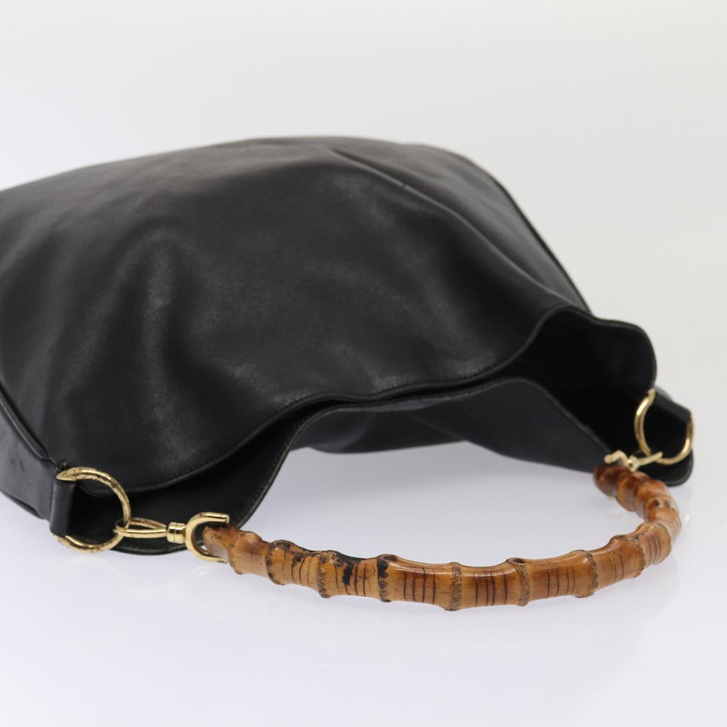 GUCCI Bamboo Hand Bag Leather 2way Black 001 1014 1577 81973