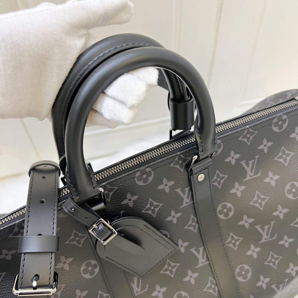 LV Keepall Bandouliere 45 in Monogram Eclipse Canvas and Dark SHW