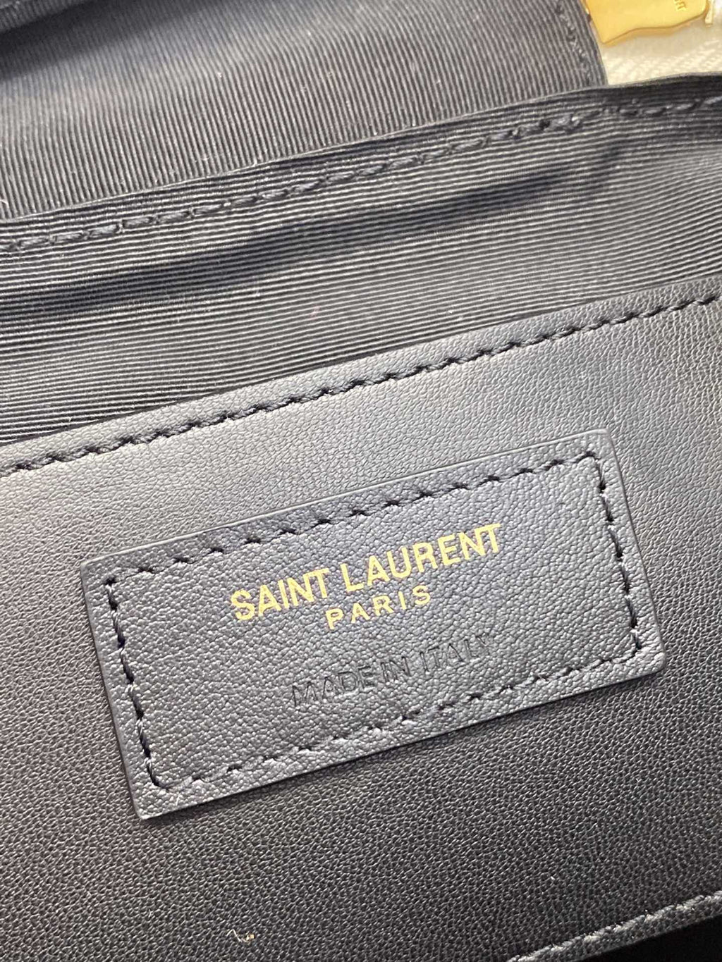 YSSL 80’s Vanity Bag In Carré-Quilted Grain De Poudre White For Women 6.4in/16.5cm YSL 649779DME279207