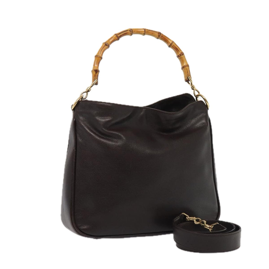 GUCCI Bamboo Hand Bag Leather 2way Brown 82021