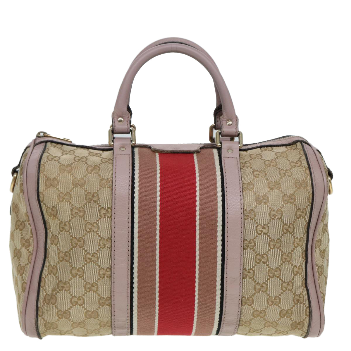 GUCCI GG Canvas Boston Bag 2way Beige Pink 82022
