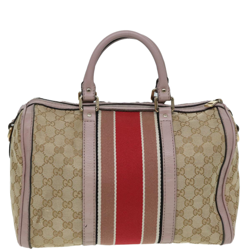 GUCCI GG Canvas Boston Bag 2way Beige Pink 82022