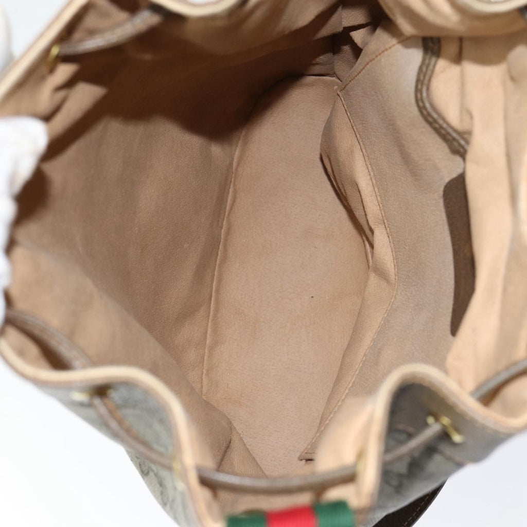GUCCI GG Canvas Web Sherry Line Shoulder Bag PVC Leather Beige Green 82024