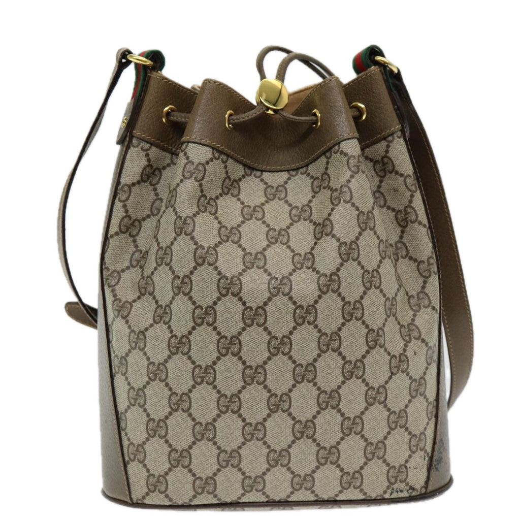 GUCCI GG Canvas Web Sherry Line Shoulder Bag PVC Leather Beige Green 82024