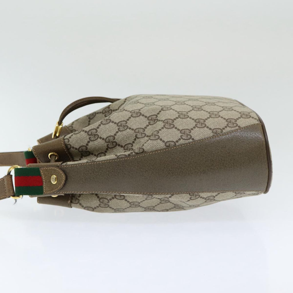 GUCCI GG Canvas Web Sherry Line Shoulder Bag PVC Leather Beige Green 82024