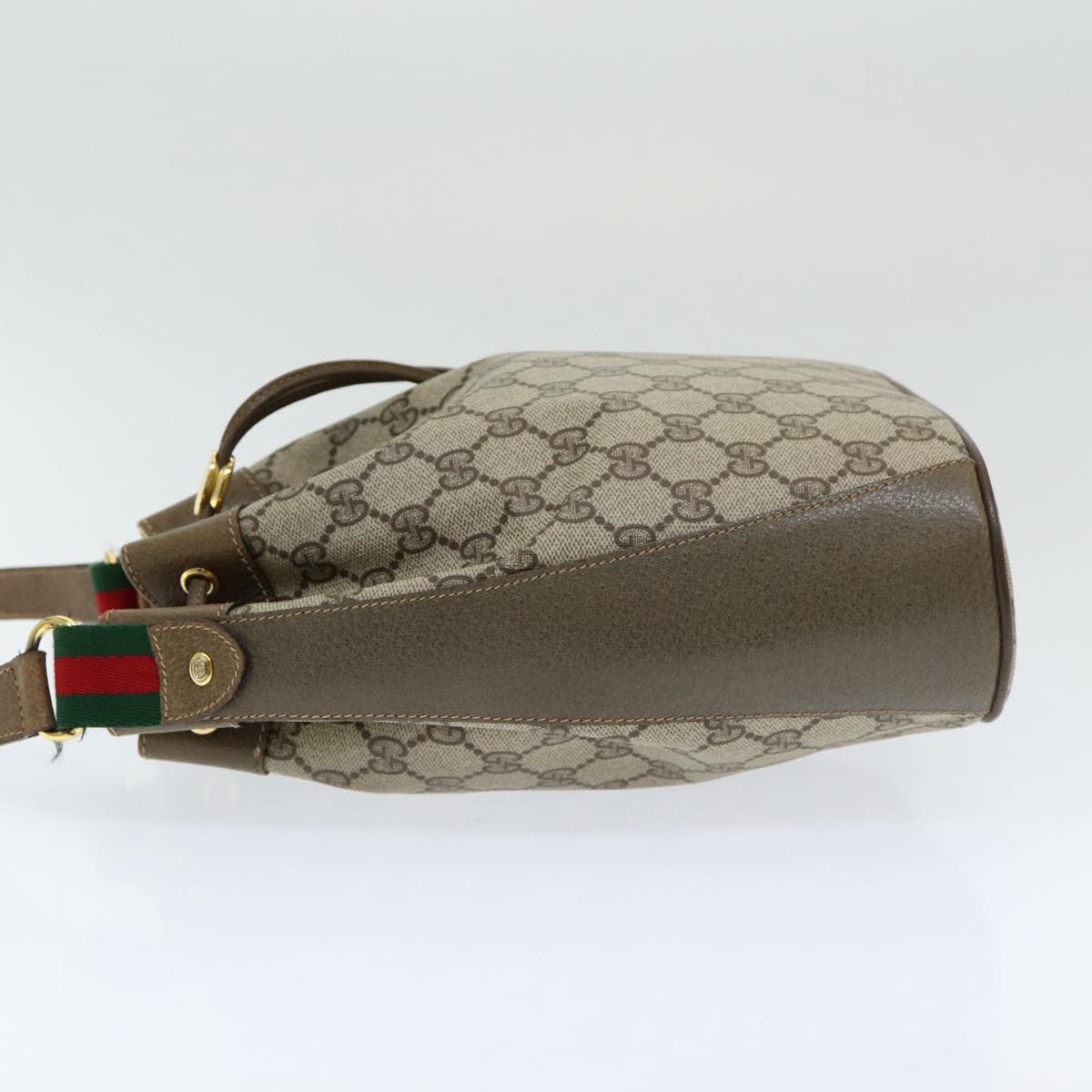 GUCCI GG Canvas Web Sherry Line Shoulder Bag PVC Leather Beige Green 82024