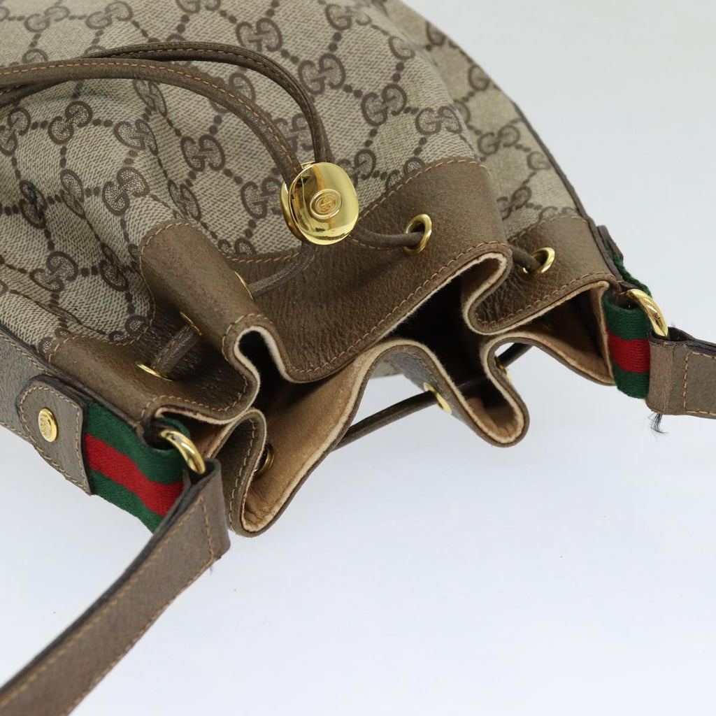 GUCCI GG Canvas Web Sherry Line Shoulder Bag PVC Leather Beige Green 82024