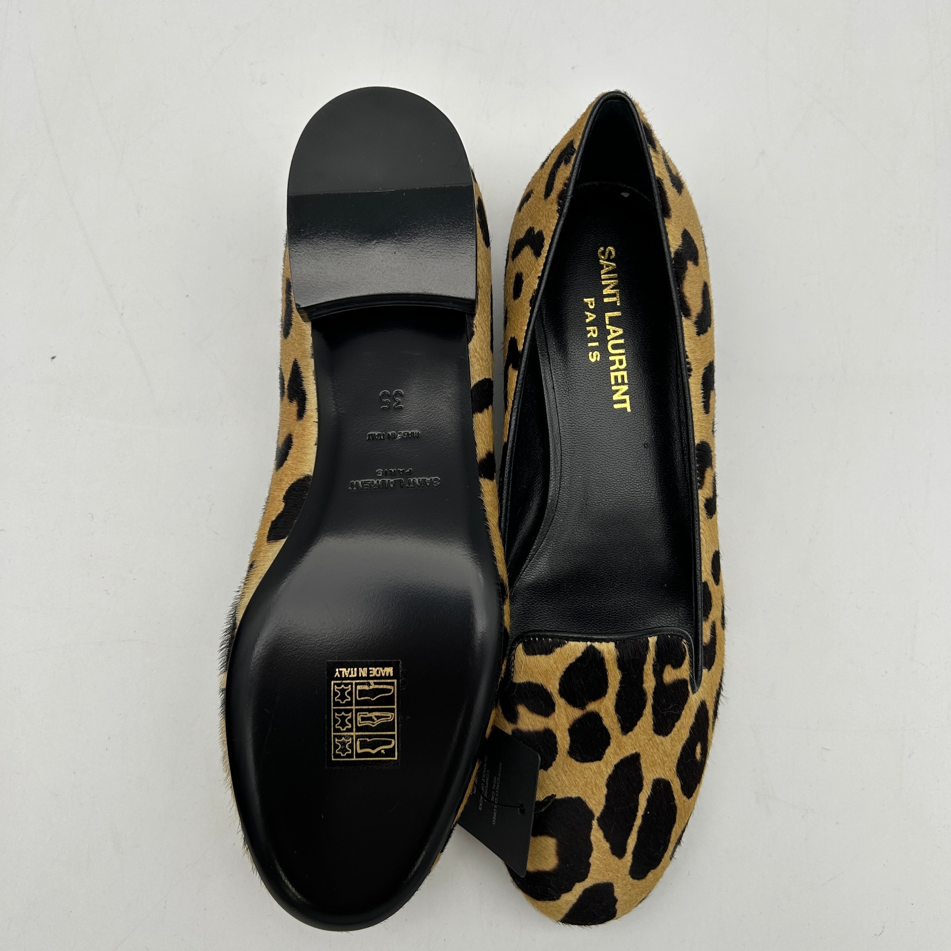 Saint Laurent Paris Brown Leopard Print Calf Hair Tribtoo Platform Pumps US Women`s Size 4 24080809