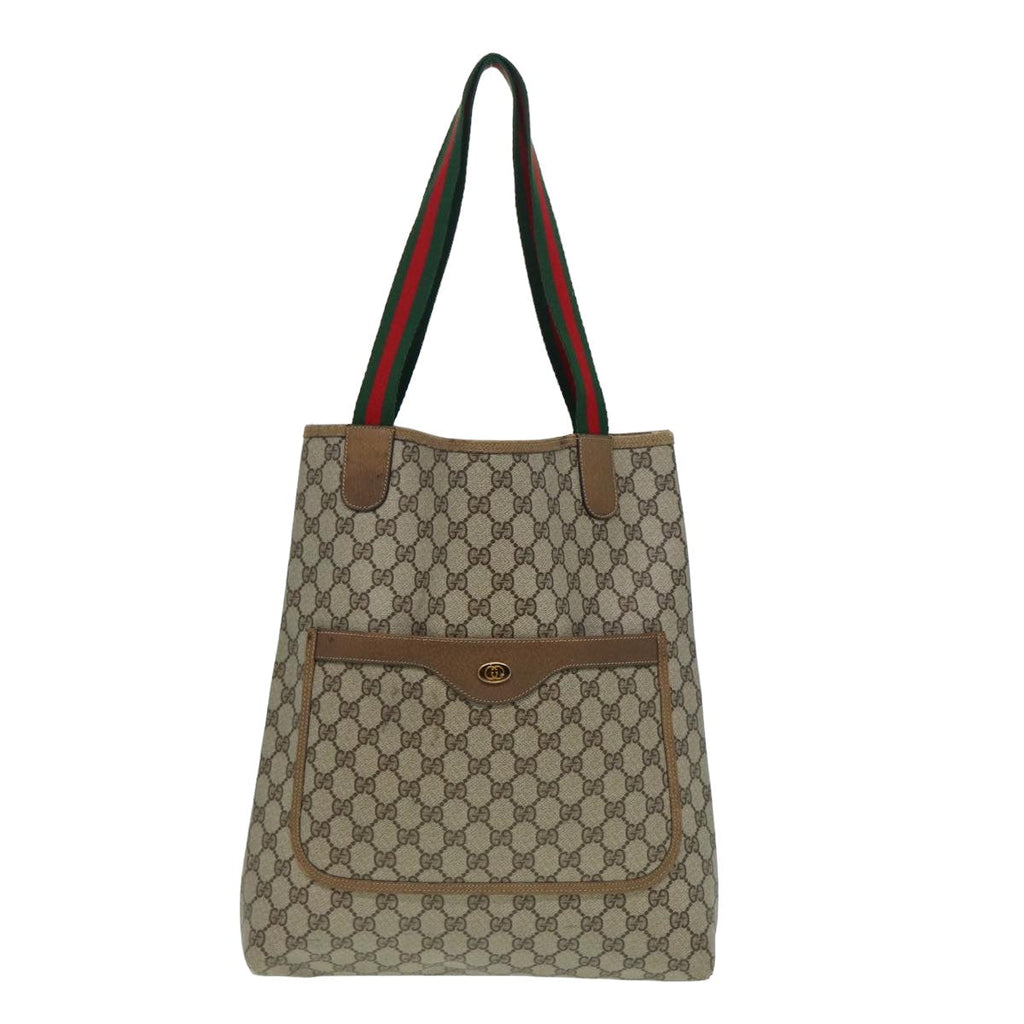GUCCI GG Supreme Web Sherry Line Tote Bag PVC Leather Beige 39 02 003 82101