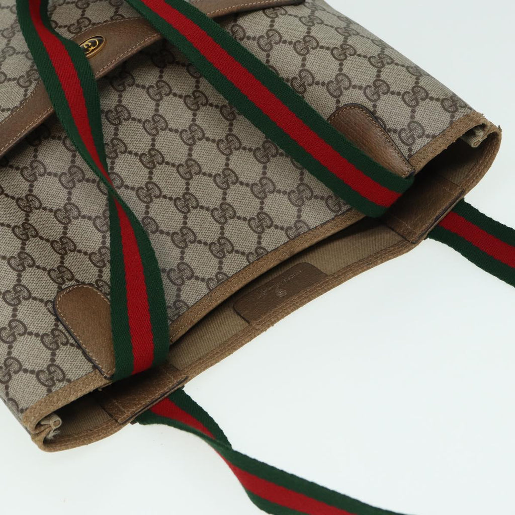 GUCCI GG Supreme Web Sherry Line Tote Bag PVC Leather Beige 39 02 003 82101