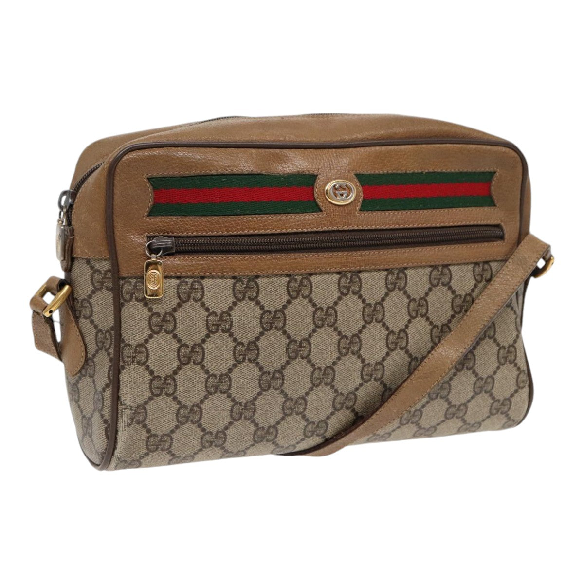 GUCCI GG Supreme Web Sherry Line Shoulder Bag Beige Gold 119 02 088 82111
