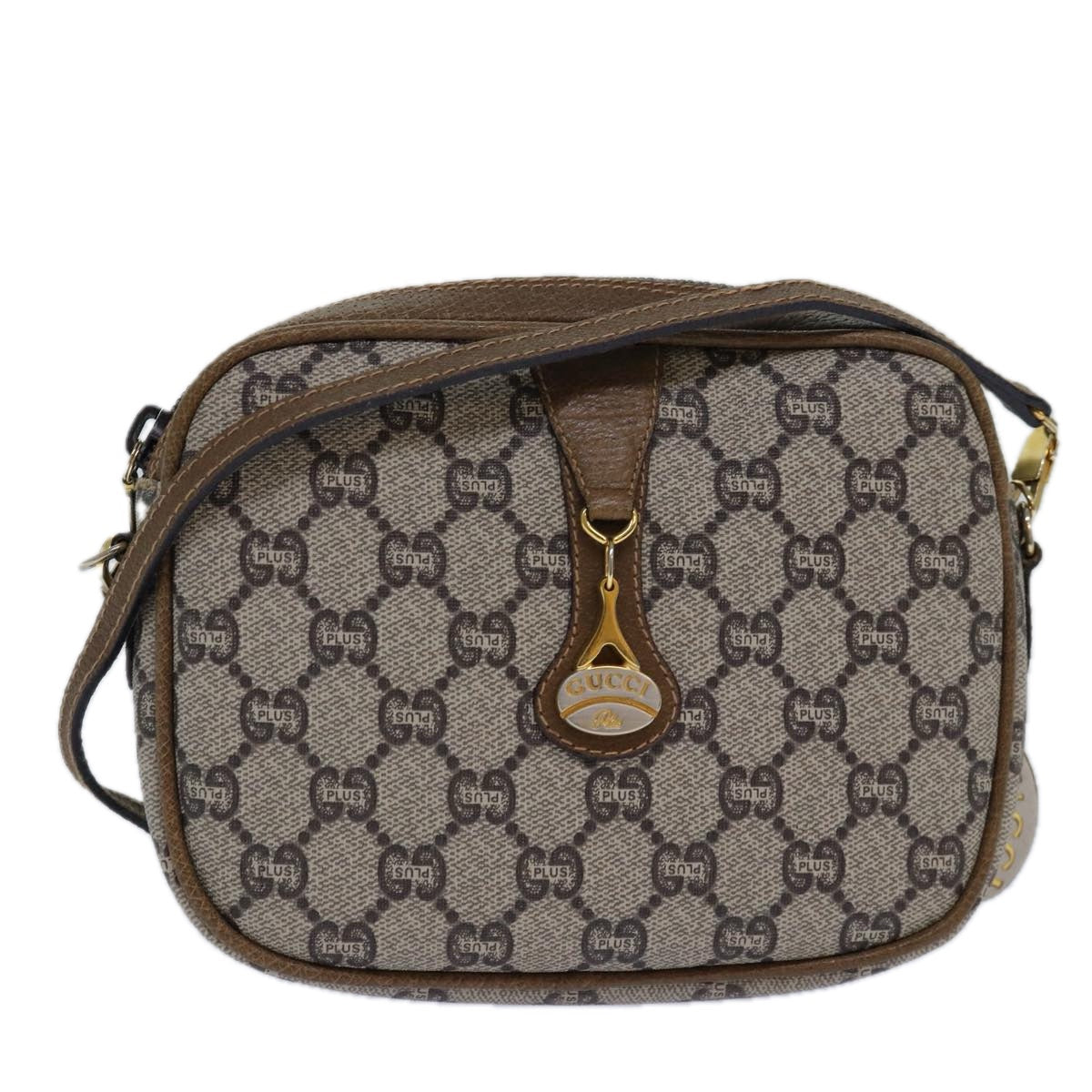 GUCCI GG Plus Supreme Shoulder Bag PVC Beige Gold 82112