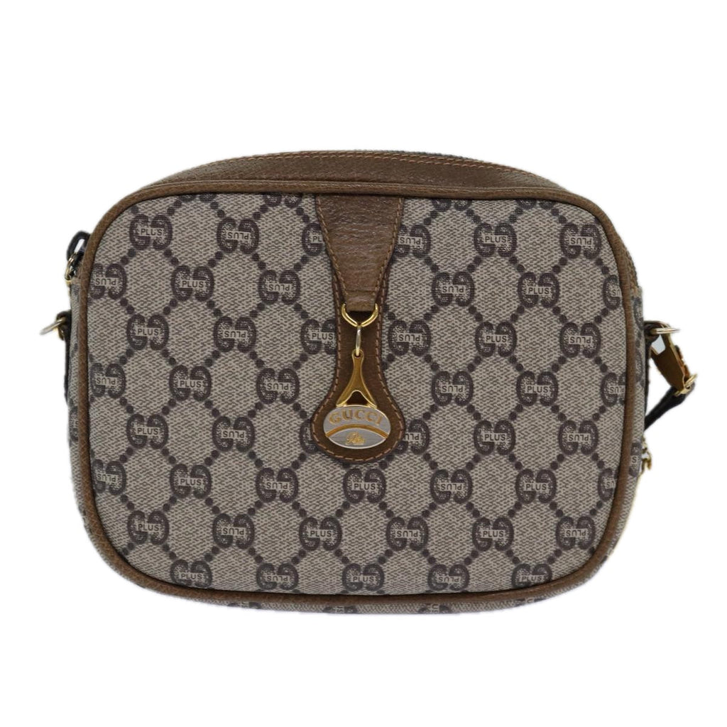 GUCCI GG Plus Supreme Shoulder Bag PVC Beige Gold 82112