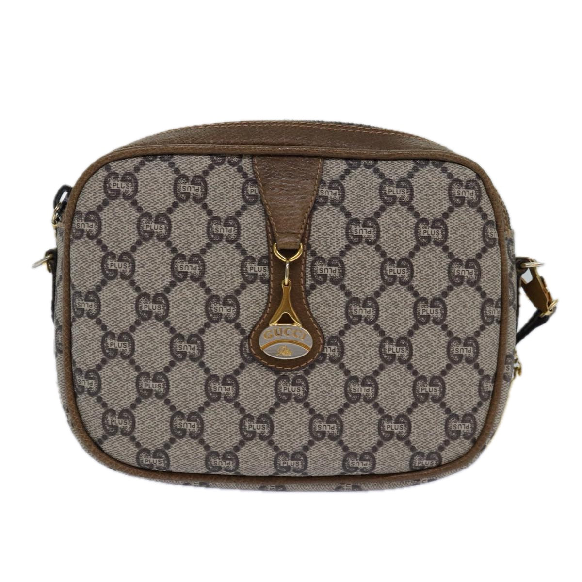 GUCCI GG Plus Supreme Shoulder Bag PVC Beige Gold 82112