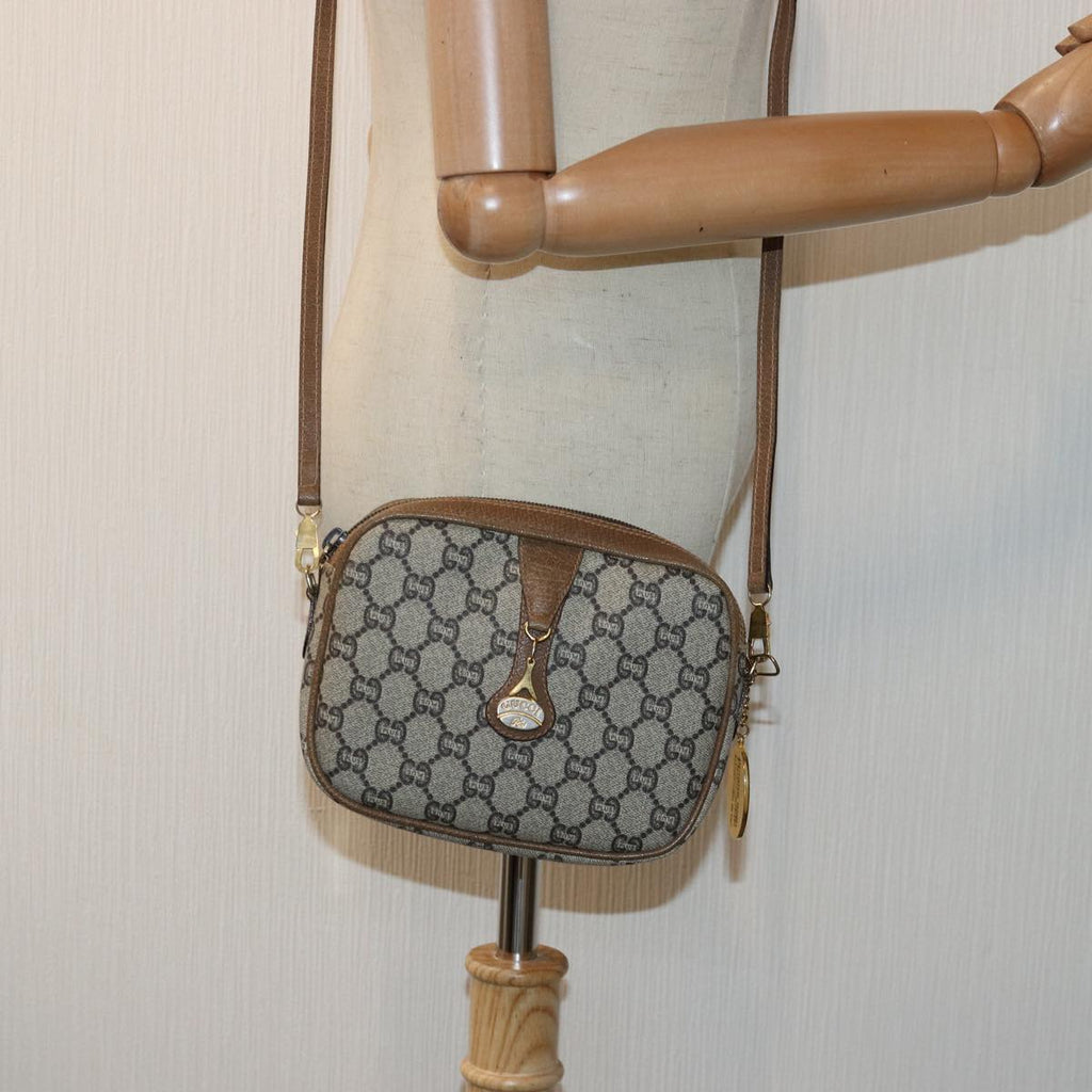GUCCI GG Plus Supreme Shoulder Bag PVC Beige Gold 82112