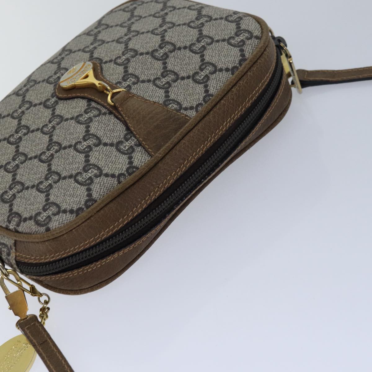 GUCCI GG Plus Supreme Shoulder Bag PVC Beige Gold 82112