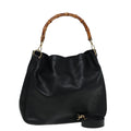 GUCCI Bamboo Hand Bag Leather 2way Black Gold 82114