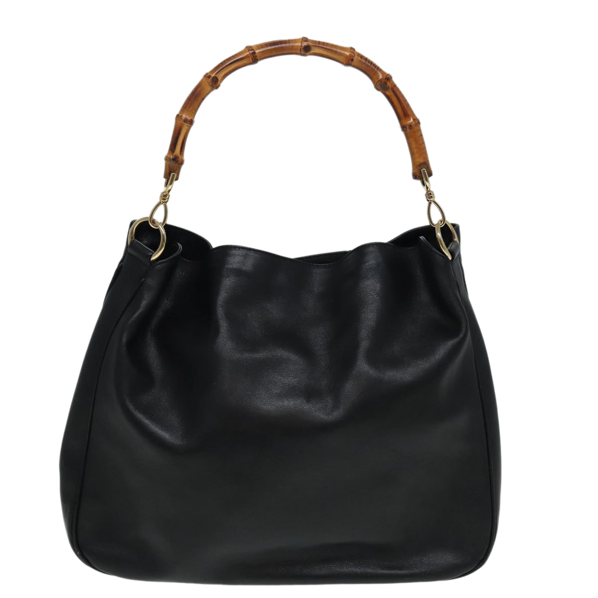 GUCCI Bamboo Hand Bag Leather 2way Black Gold 82114