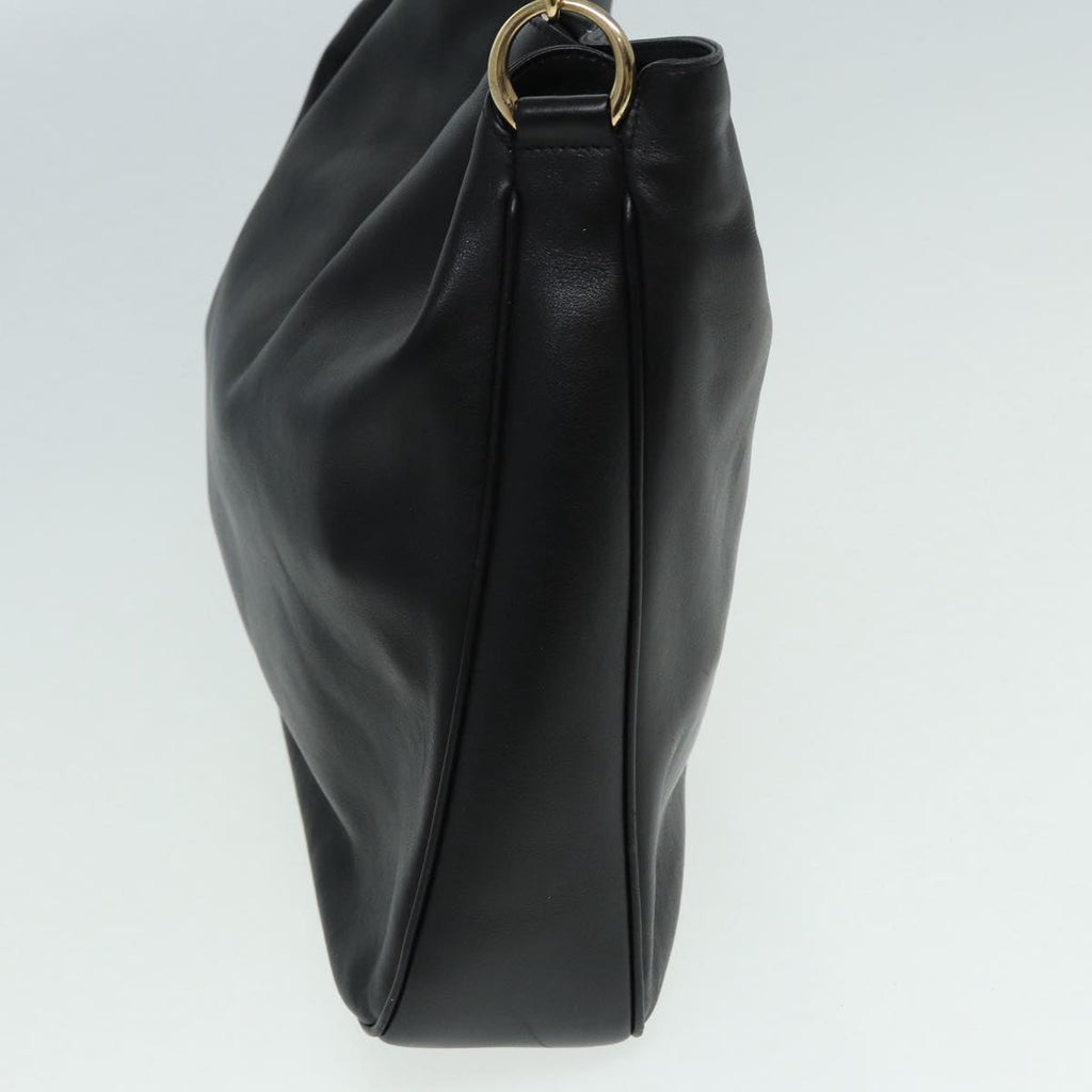 GUCCI Bamboo Hand Bag Leather 2way Black Gold 82114