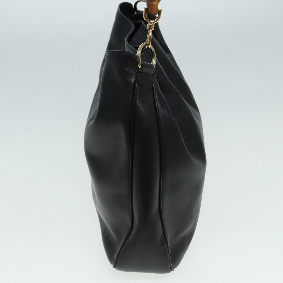 GUCCI Bamboo Hand Bag Leather 2way Black Gold 82114