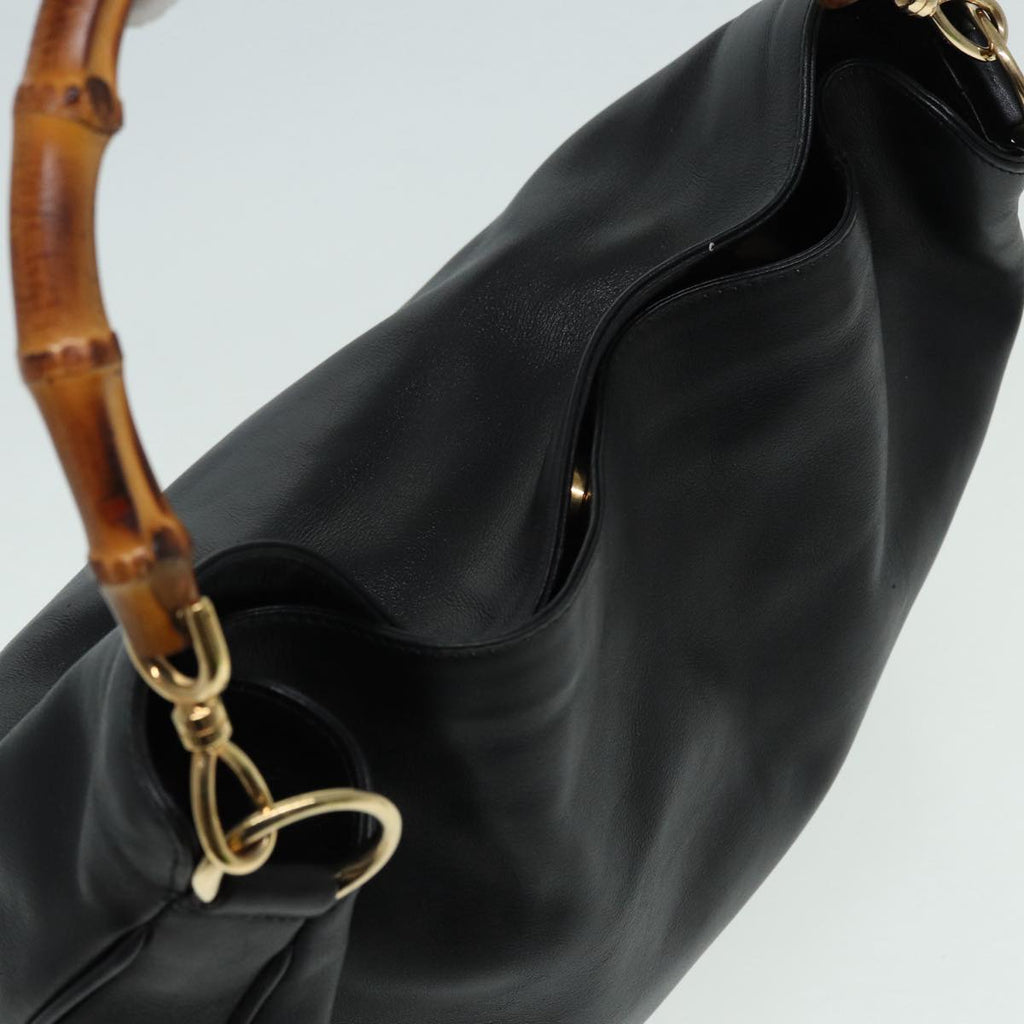GUCCI Bamboo Hand Bag Leather 2way Black Gold 82114