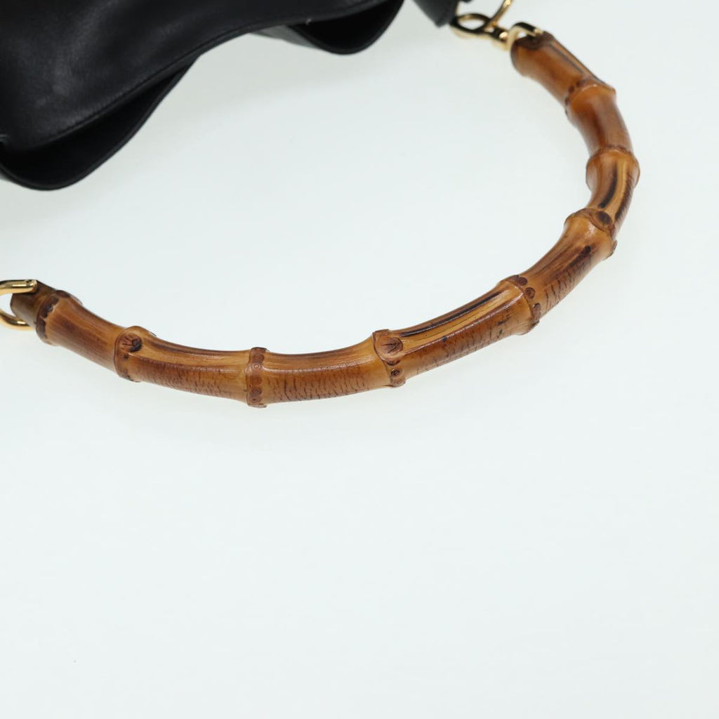 GUCCI Bamboo Hand Bag Leather 2way Black Gold 82114